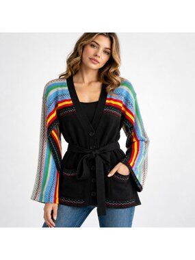 Vintage 70s Helen Sue Deadstock Brand new Unused Bell Sleeve Belted Cardigan L